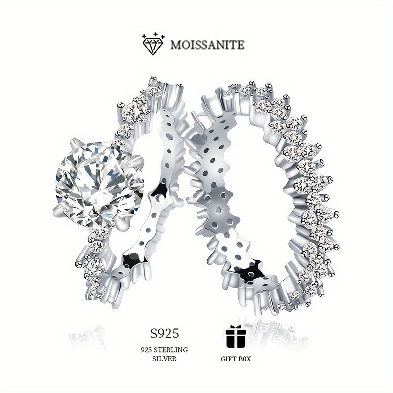 925 стерлинговое серебро, набор из 3-х колец с моиссанитом - элегантный и роскошный символ высокого качества, идеально подходит для вечерних мероприятий и в качестве особого подарка для вашего любимого человека.