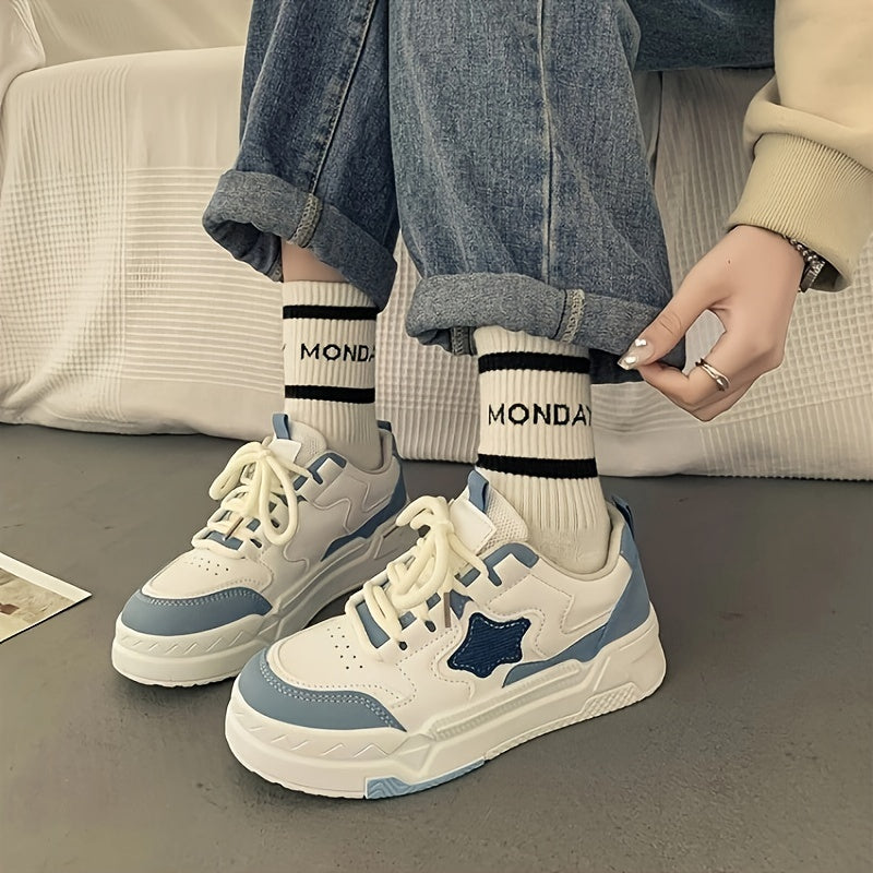 Women Casual Sneakers White Blue Non-Slip Low Top Comfortable Shoes