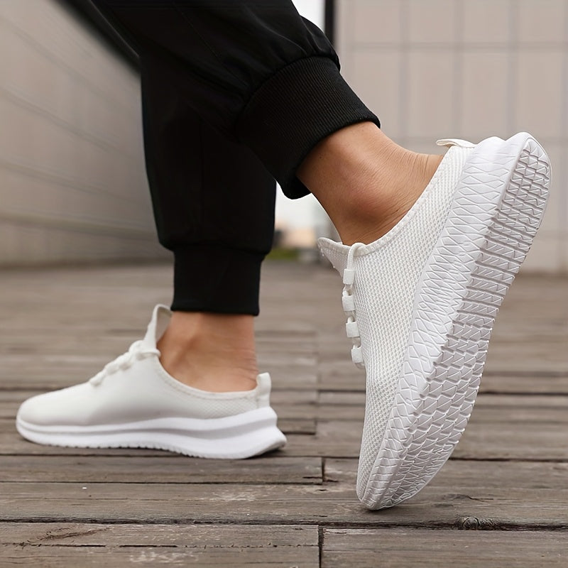 Zapatillas deportivas casuales para hombre, malla transpirable, de caña baja, con cordones, blancas