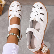 Women's Summer Flat Sandals White Microfiber Cap Toe Ankle Strap
