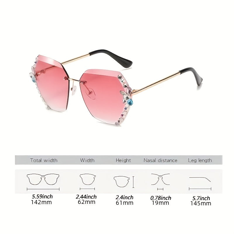 Gafas de ojo de gato oversized sin montura con lentes ombre y diseño unisex