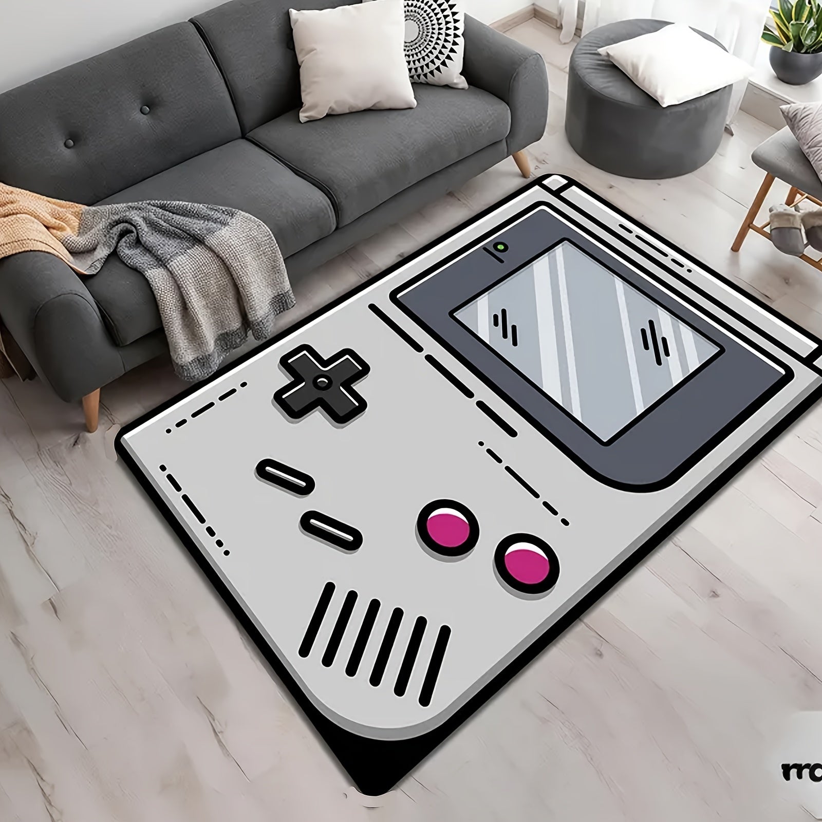 Retro Game Console Design Area Rug Soft Non-Slip Polyester 1cm Thick for Living Room Kitchen
