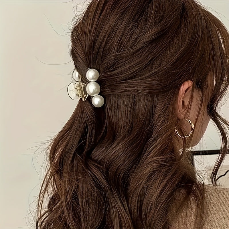 Women Faux Pearl Hair Clip Strong Hold Chic Rectangle Style Accessory