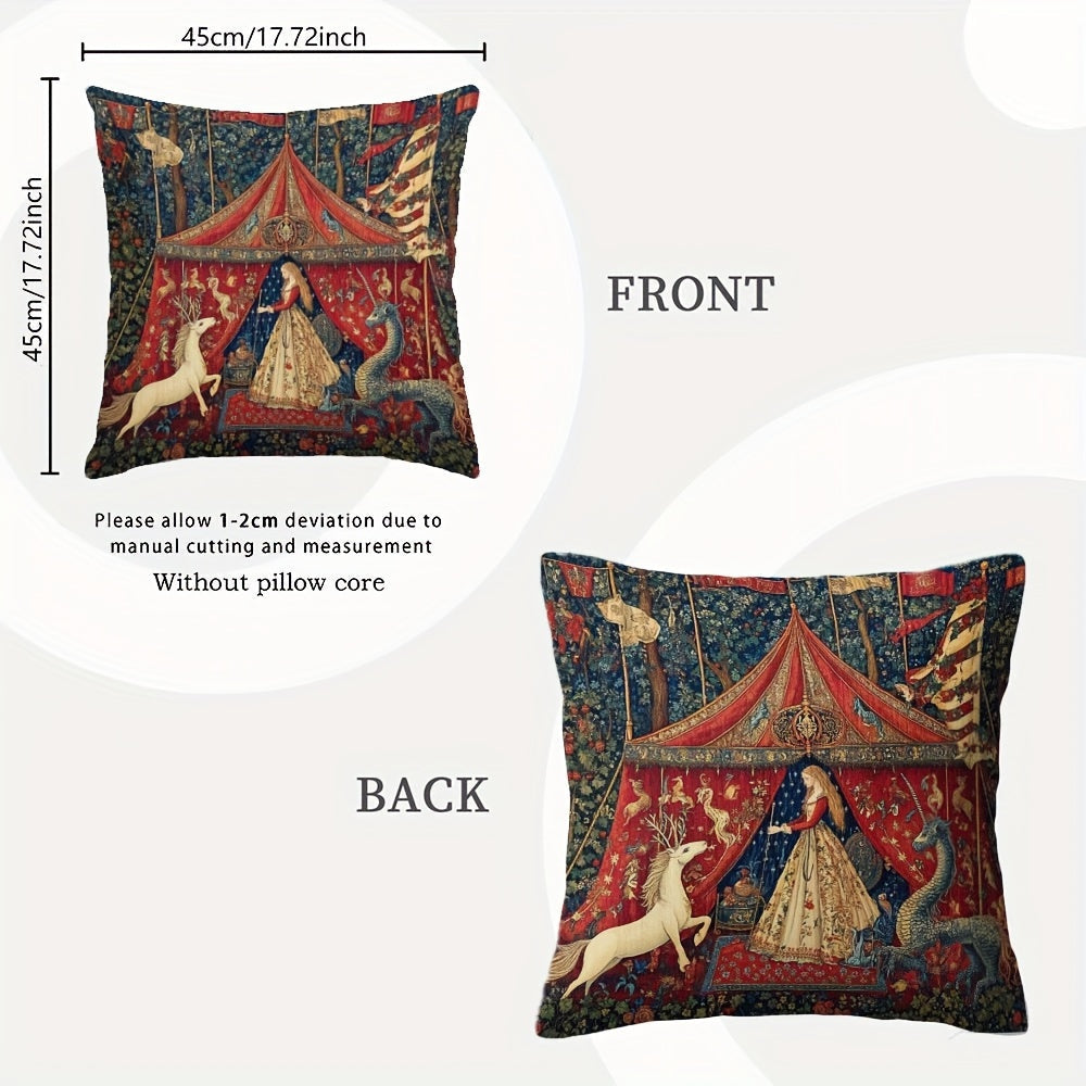 Decorative Pillow Cover Medieval Lady Mythical Creatures Double-Sided Zipper Polyester for Home Decor