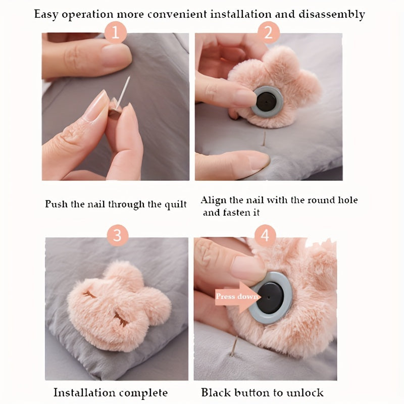 Yumshoq Polipropilen Materiali Qopqoqni Ushlab Turuvchi Quyon Plush Qopqoq To'plami 4 ta - Xavfsiz Yotoq, Pardalar va Matolar uchun Anti-Slip Qopqoq Kliplari - Qo'l bilan Yuvish mumkin, Chiroyli Pushti va Kulrang Dizayn