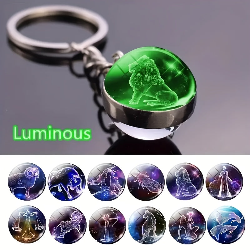Starry Sky Glass Ball Car Keychain Zodiac Sign Auto Accessory Gift
