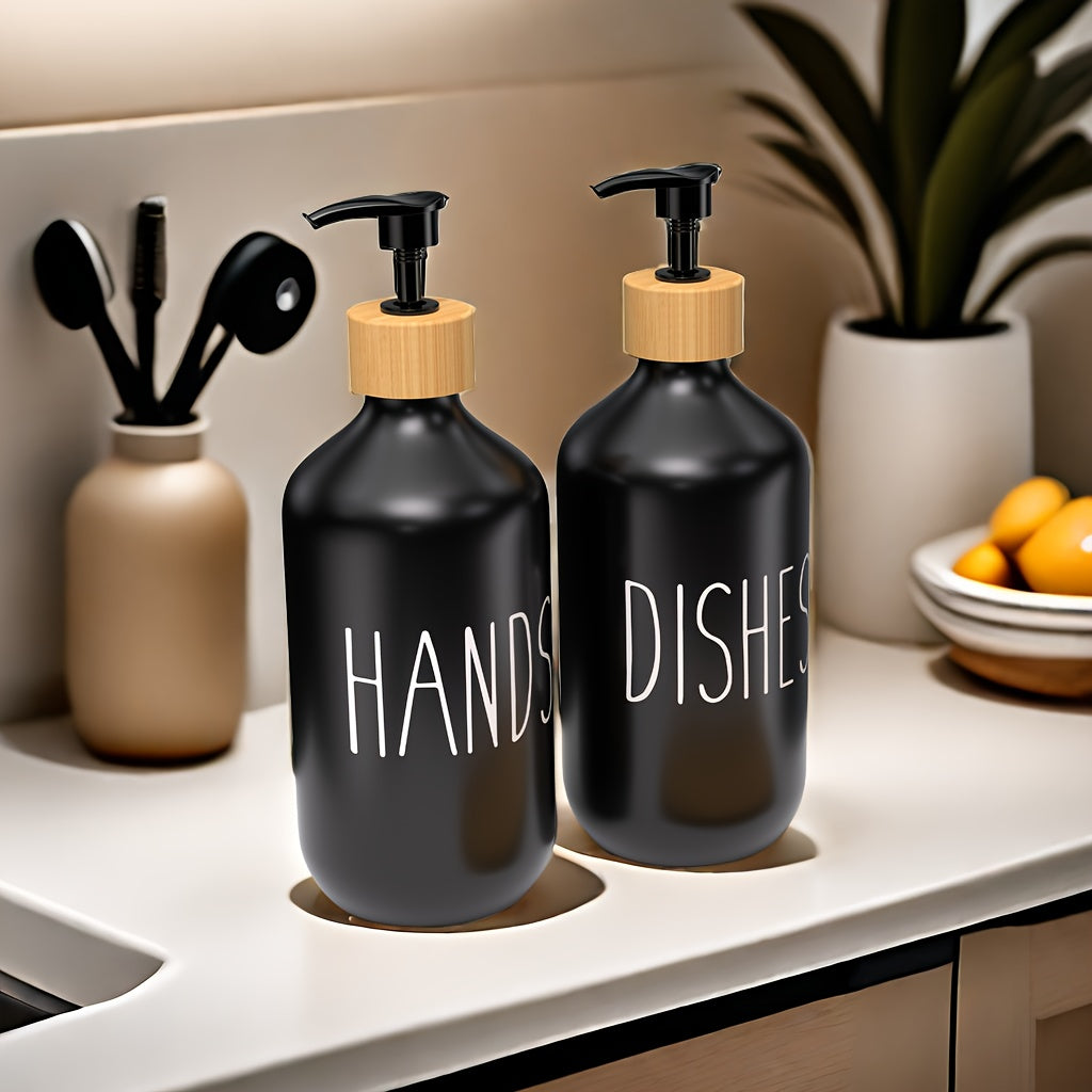 Set of 2 Soap Dispensers for Hand and Dish Soap with Countertop Lotion Bottle