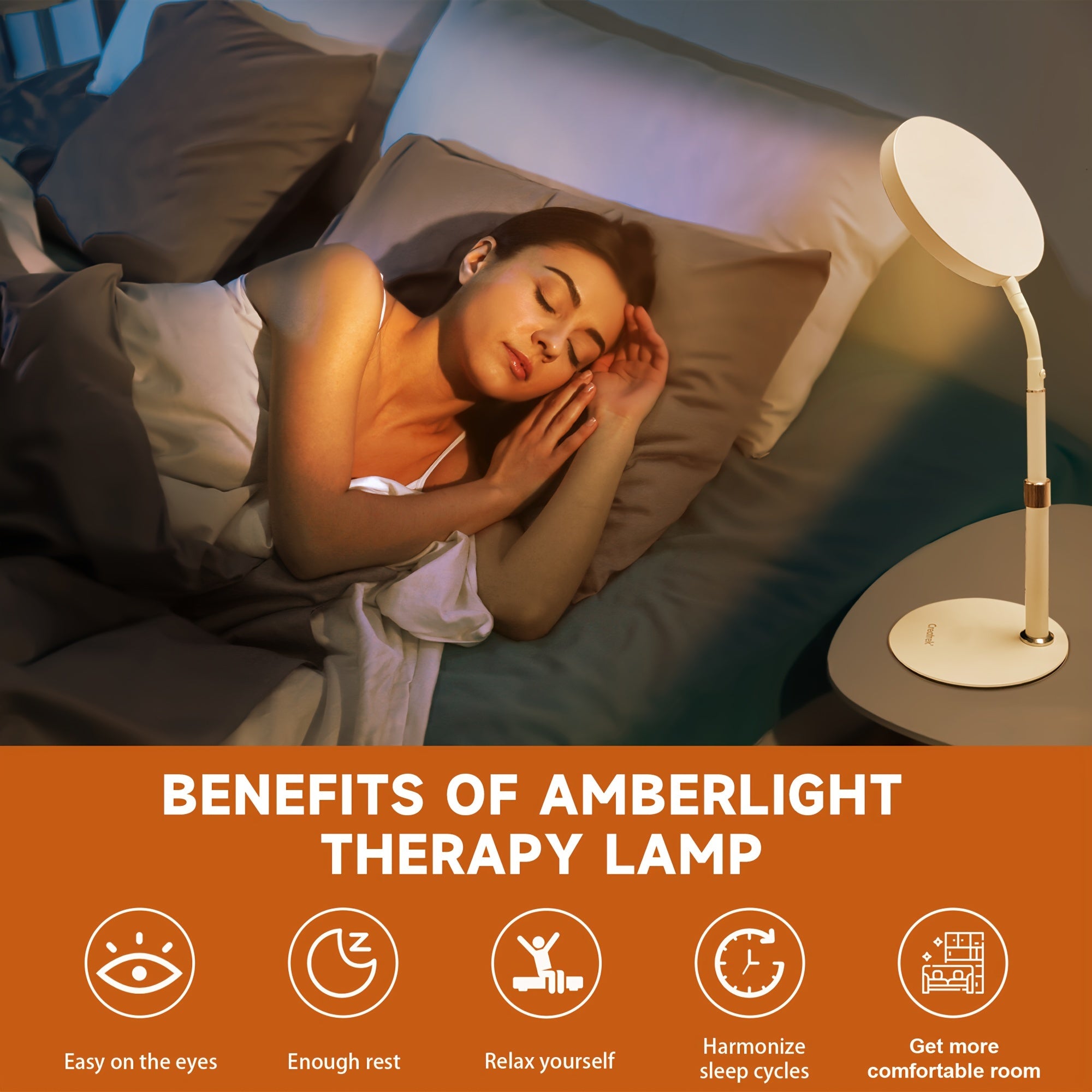 Lámpara de terapia de luz ámbar de mesa con temporizador y brillo ajustable para estudio, relajación, sueño, oficina, dormitorio