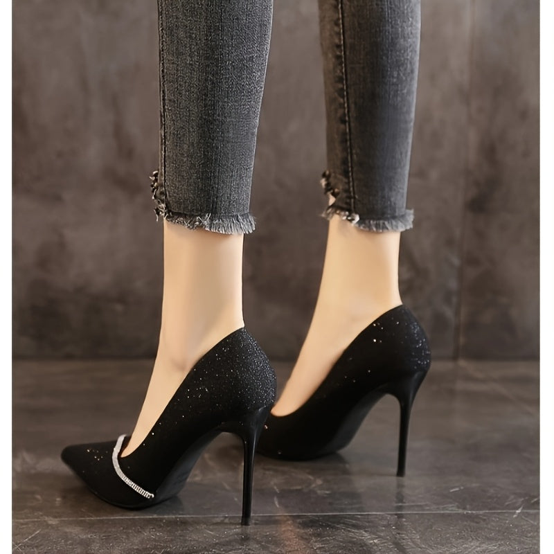 Women's Pointed Toe Stiletto Heels with Rhinestones for Weddings and Parties