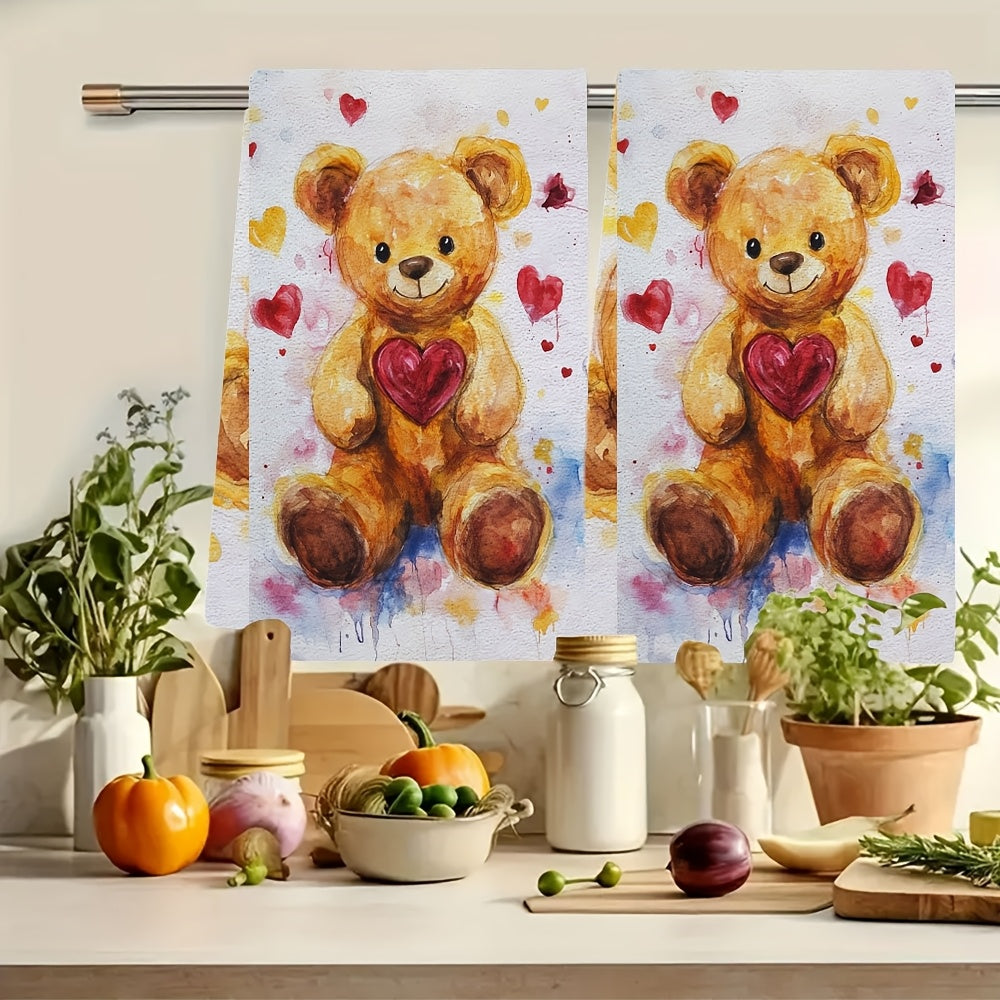 Set Of 2 Soft Kitchen Towels With Teddy Bear Design 40x60cm Absorbent