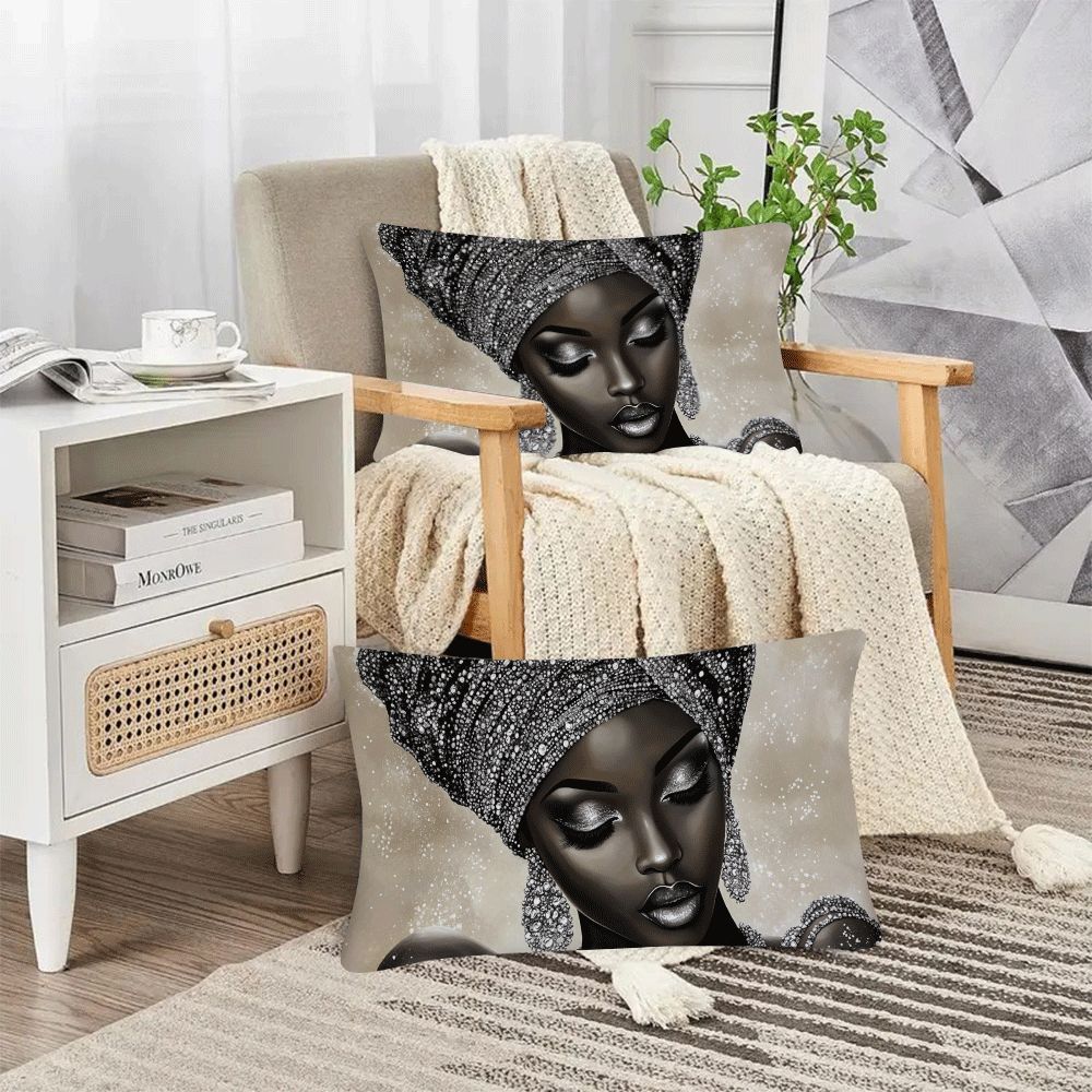 African Woman Themed Polyester Pillow Cover Casual Space Design Decorative Cushion Case for Back Sleepers All-Season Comfort