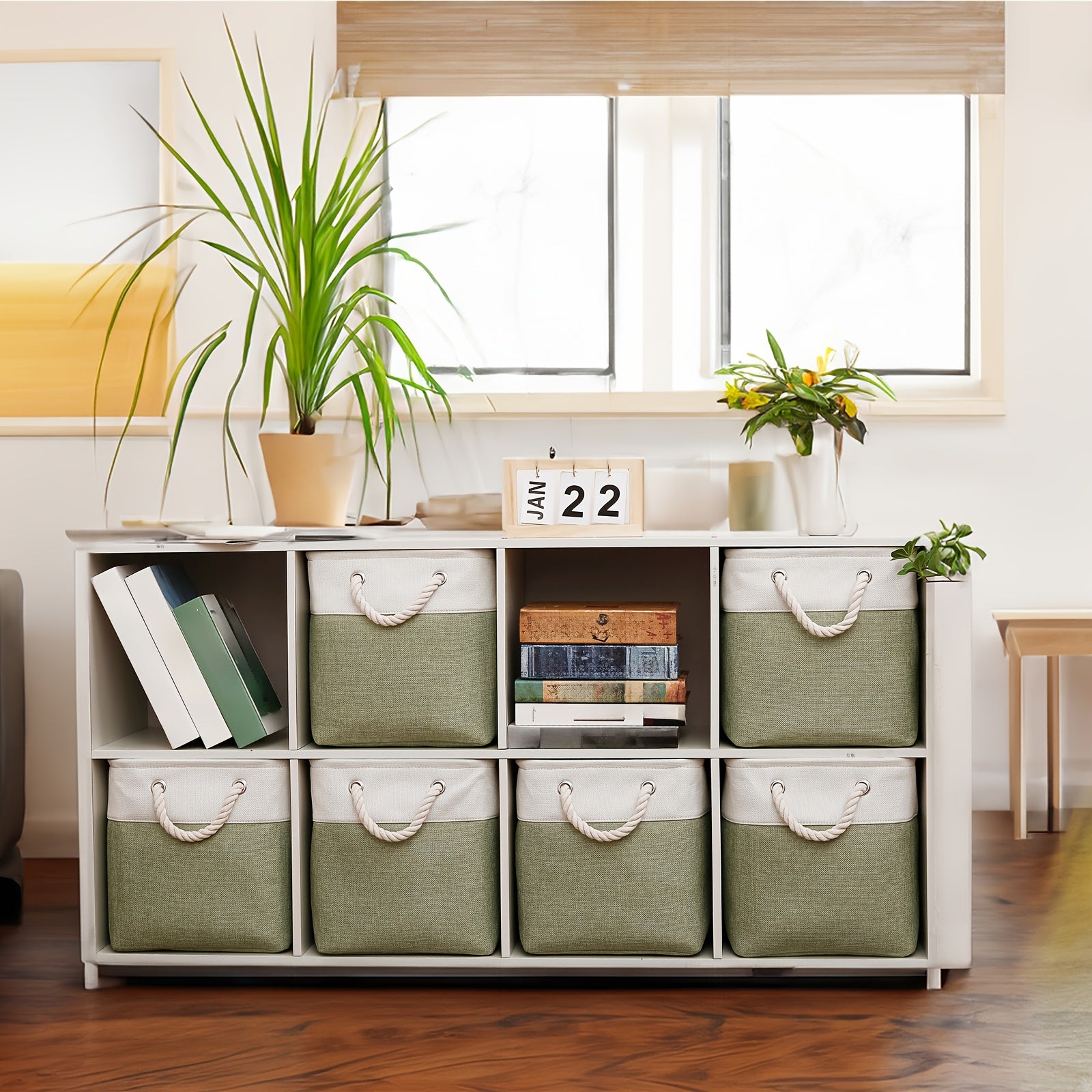 Juego de 6 cestas de tela con asas 33x33 cm para organización del hogar, oficina y armario