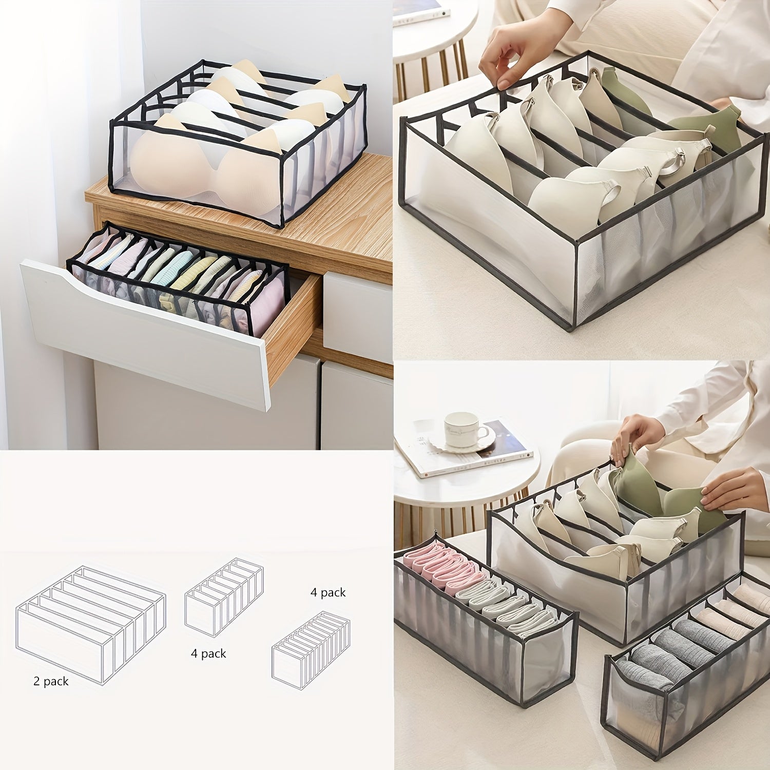 Qora Naylon Oʻzini yopadigan ichki kiyimlar tashkilotchisi 5-toʻplam choyshablar uchun bo‘linmalar uchun shkaf bo‘linmalari