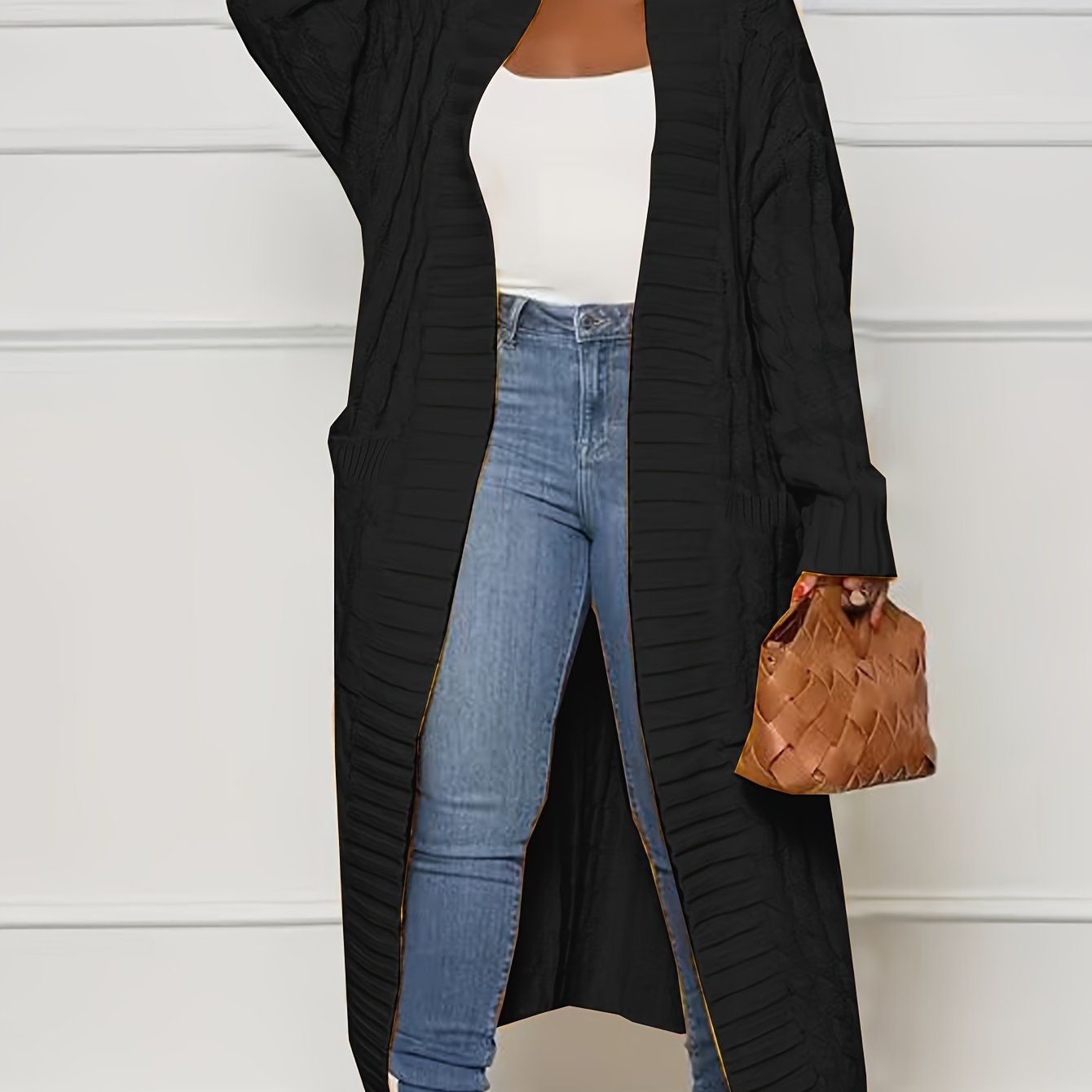 Женский оверсайз вязаный кардиган-пальто с длинным рукавом для осени и зимы, полиэстеровый свитер