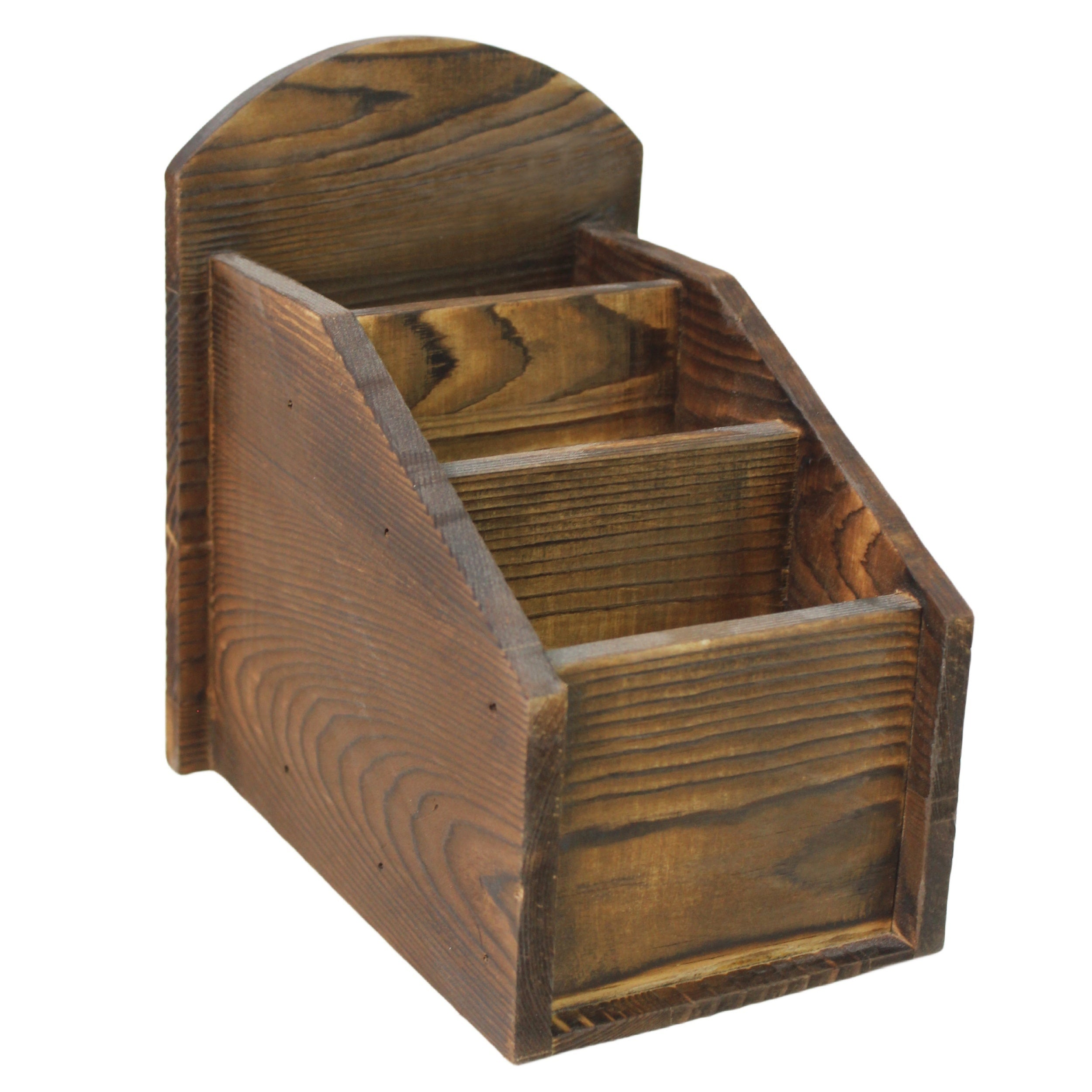 Organizador de almacenamiento de madera para controles remotos y teléfonos con 3 compartimentos