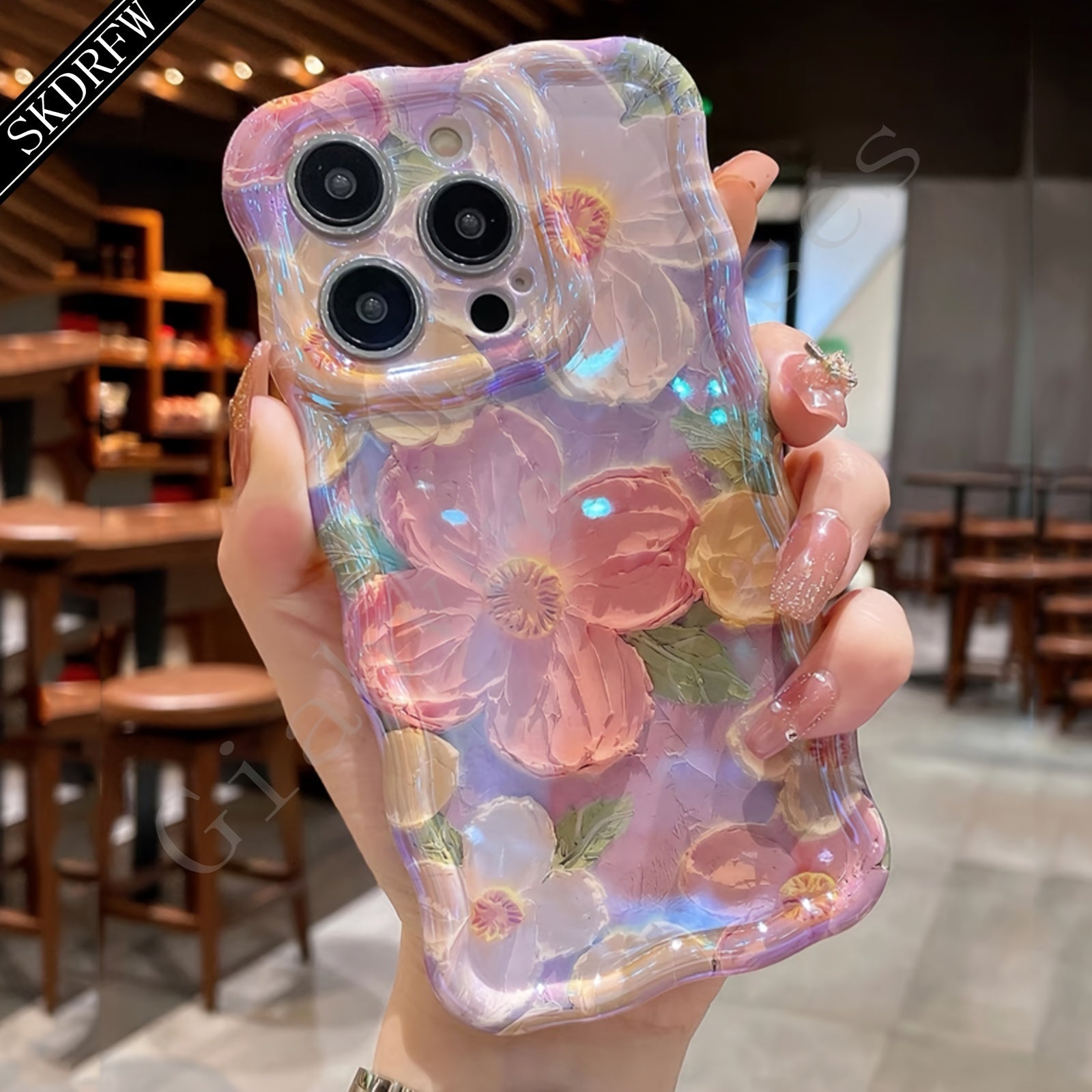 Luxury Laser Blue Light Flower Phone Case for iPhone 11-15 Pro Max TPU Protective Edge