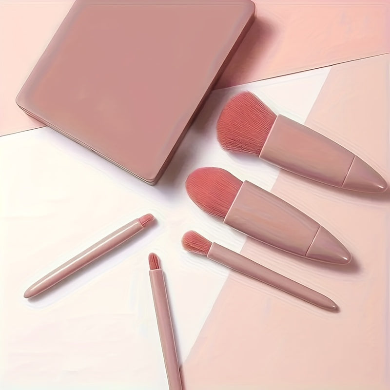 Set de 5 brochas de maquillaje con cerdas de nylon y espejo, fácil de limpiar