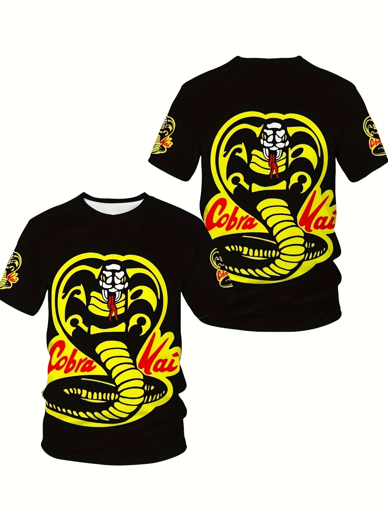 Erkaklar uchun 3D Kobra Iloni Grafik T-Shirt, qalin sariq va qizil bosmada, qulay polyester aralashmasidan tayyorlangan, har kuni va sport kiyimlari uchun mukammal. Katta o'lcham mavjud.