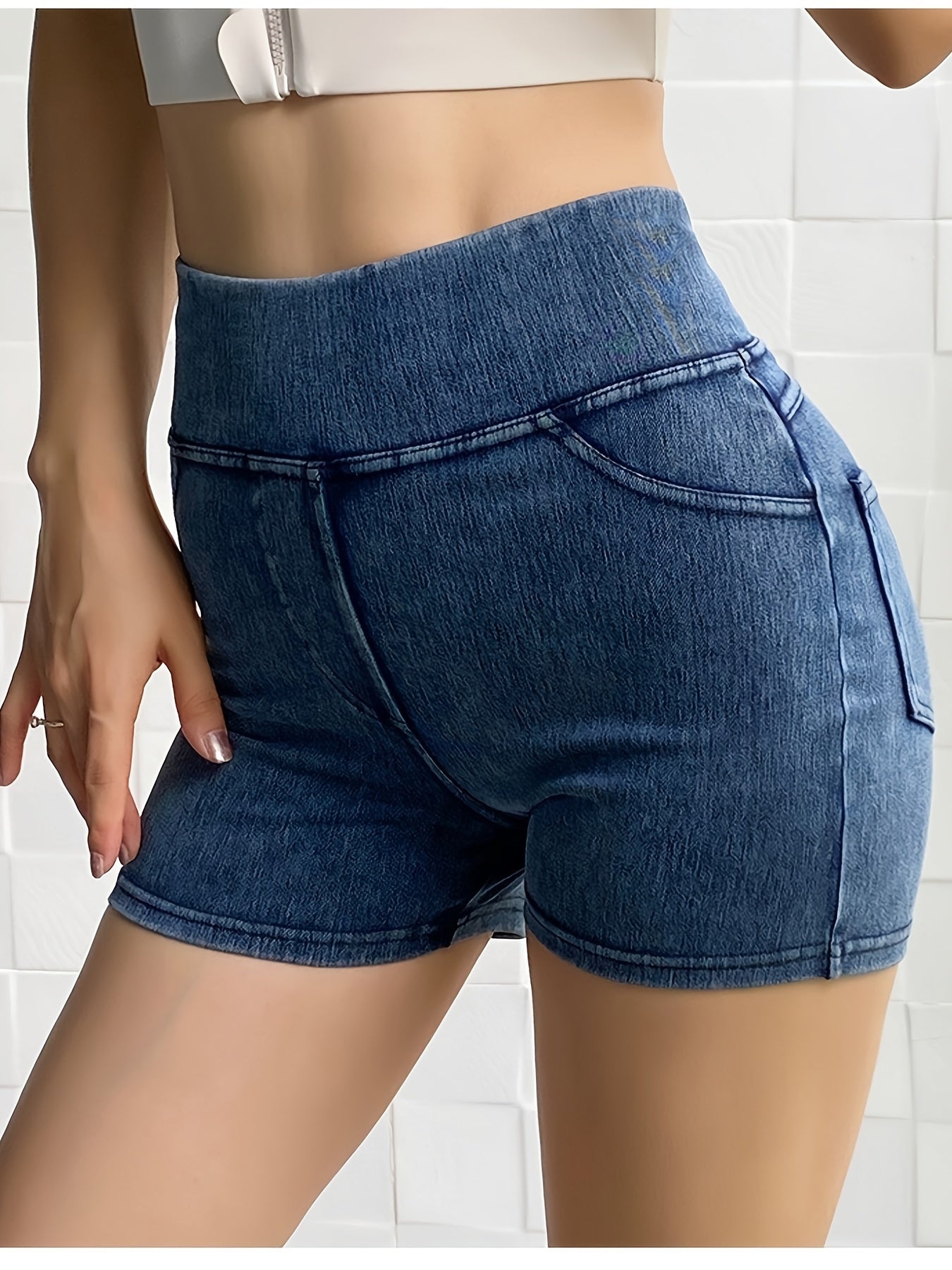 Shorts de mezclilla de cintura alta para mujer con levantamiento de glúteos, estilo vaquero ajustado casual