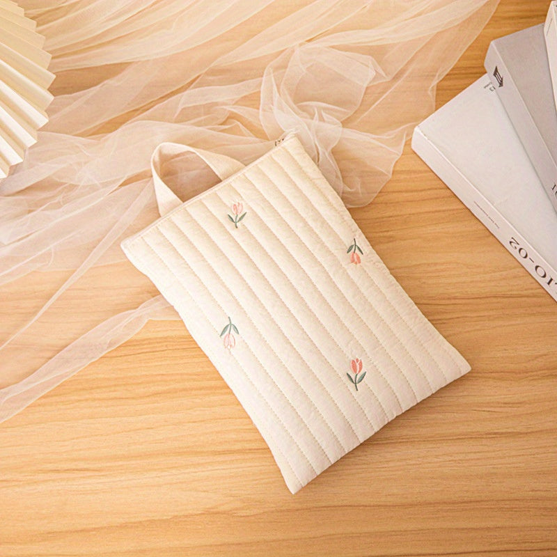 Quilted Cotton Tote Bag with Embroidery Diaper Wipe Storage Baby Stroller Accessory