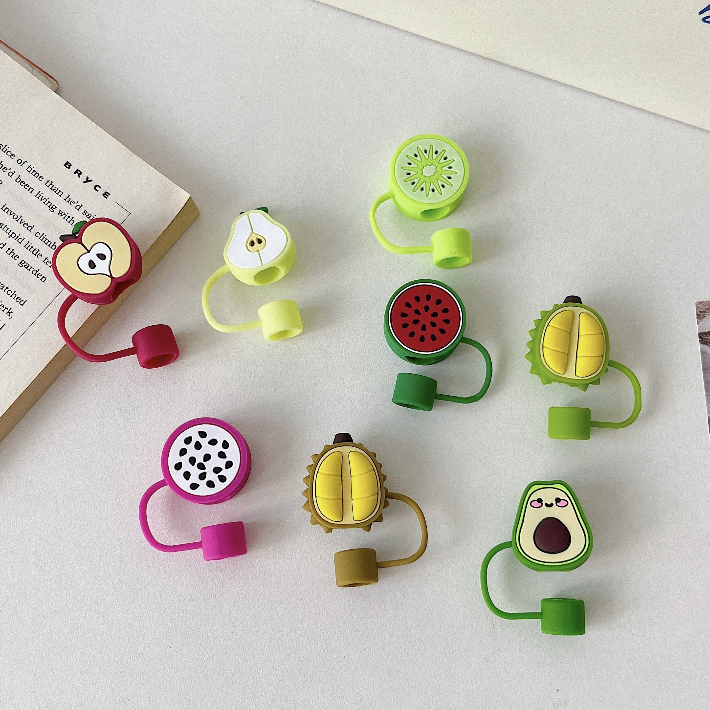 Reusable Silicone Straw Covers for Cups, Fruit and Sunflower Design, Dustproof