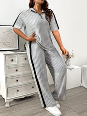 Large Size Casual Polyester Pajama Set for Adults with Zipper