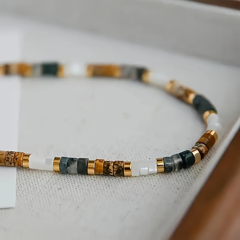 Collar de piedras naturales de amatista bohemia con cadena de cobre para mujer