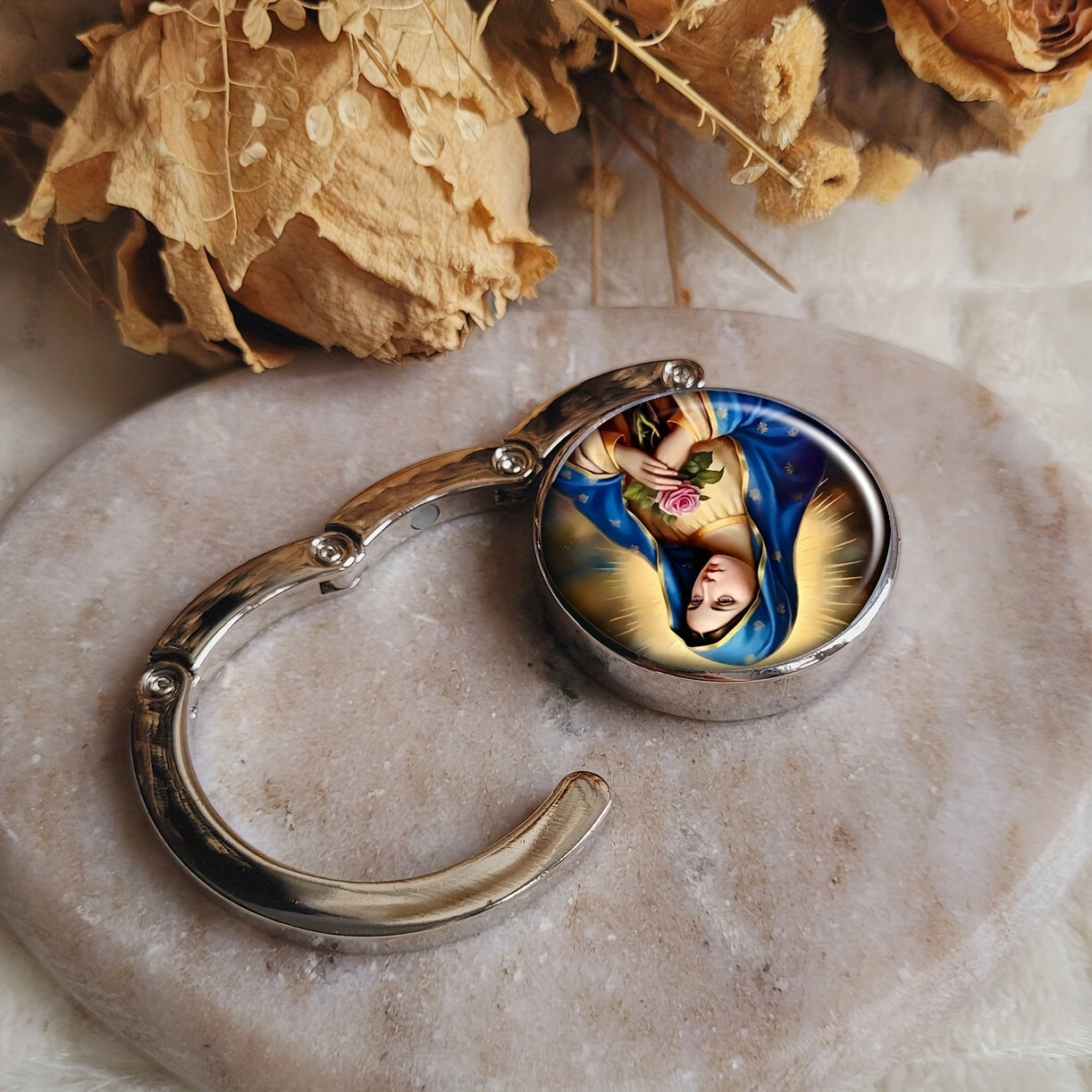 Foldable Handbag Hook for Table Virgin Mary Design Portable Purse Hanger