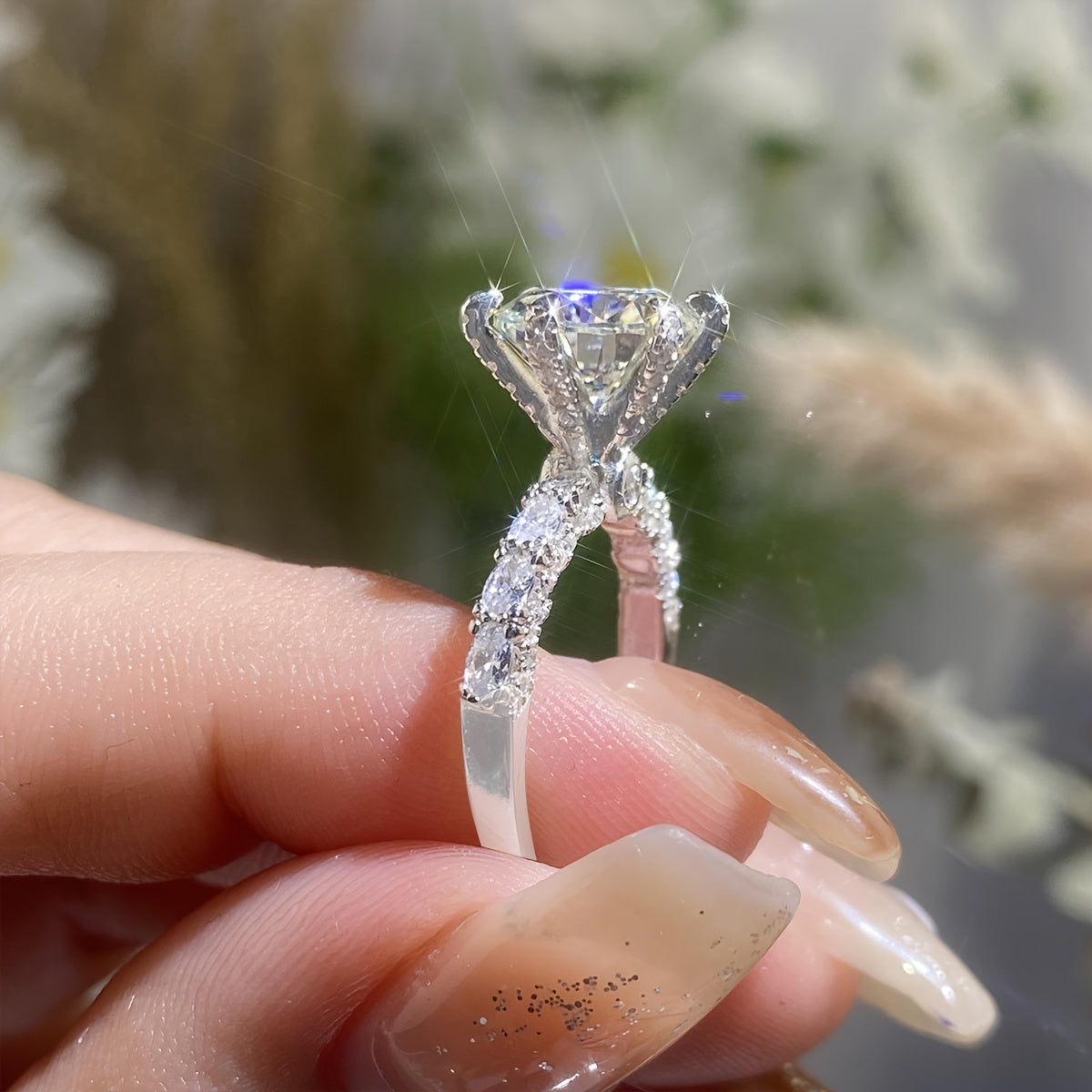 Sterling Silver 6-Claw Moissanite Engagement Ring 3ct with Certificate