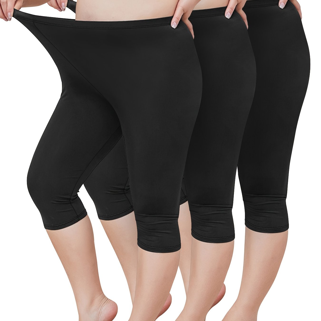 Women's High-Waisted Capri Leggings Soft Black 3/4 Length Yoga Workout