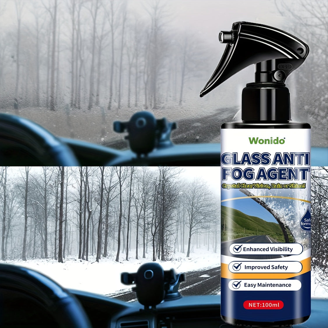 Car Anti-Fog Spray for Windshields Mirrors and Glass 3.4oz