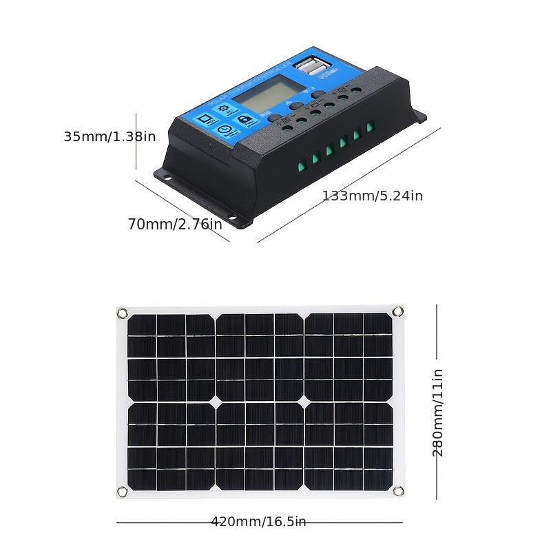 300W Monocrystalline Solar Panel Kit with Car Inverter and 12V to 220V Smart Charging