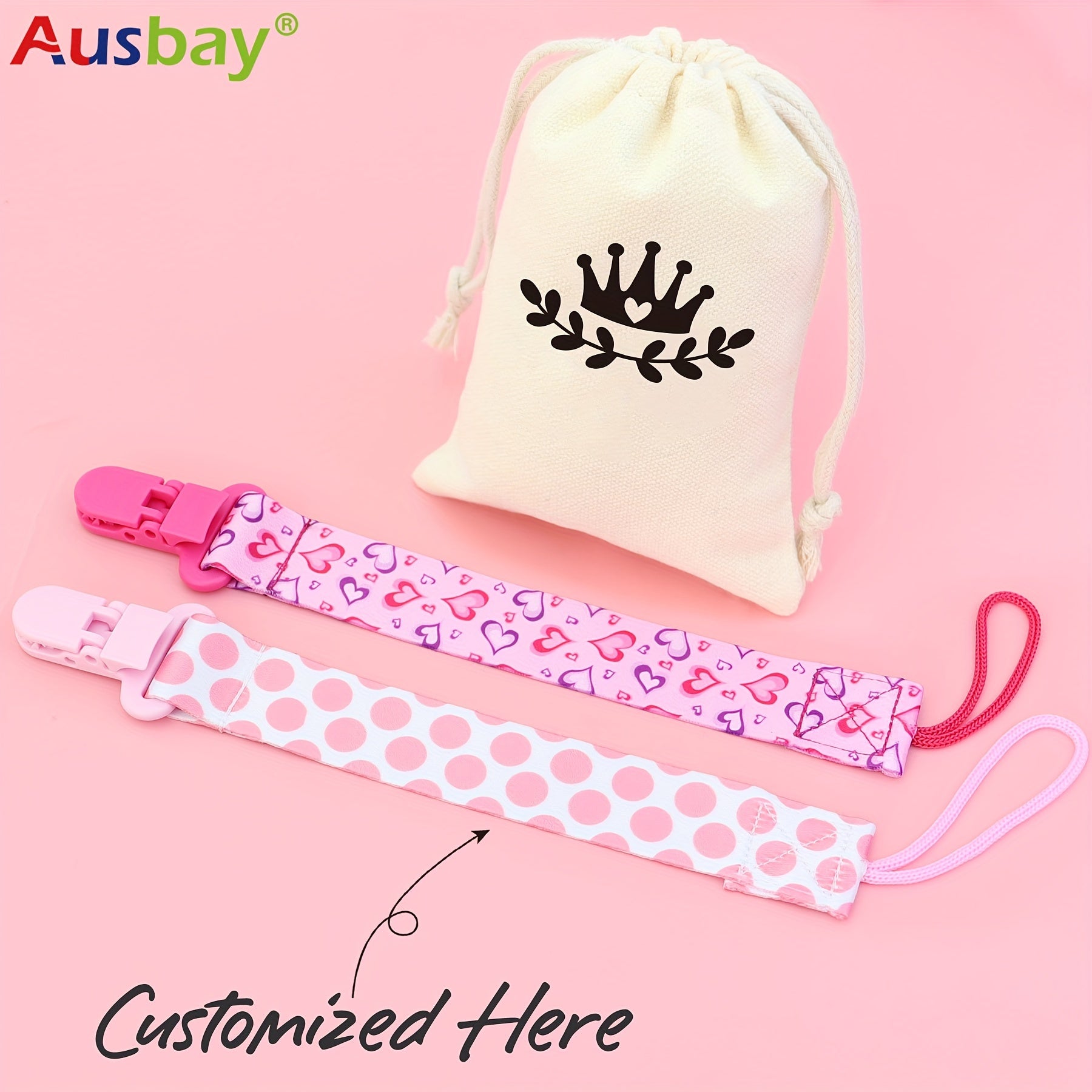 Set of 3 Personalized Baby Shower Gift Clips with Custom Names and Chain Clips