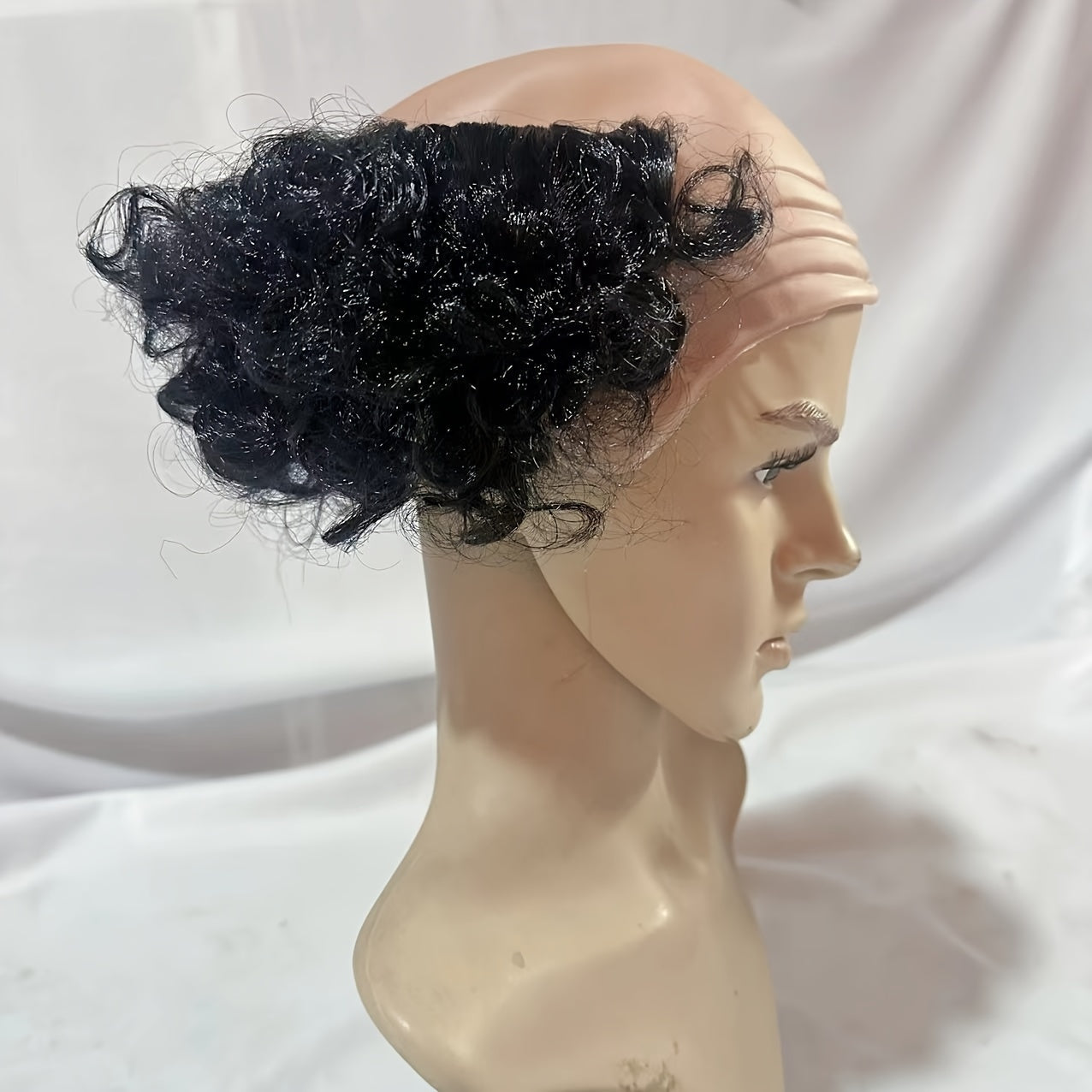 Men's Black Curly Wig for Cosplay and Festivals Polyester Trendy Bald Style