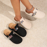 Women's Summer Slip-On Mules Beach Shoes with Embroidery Black White