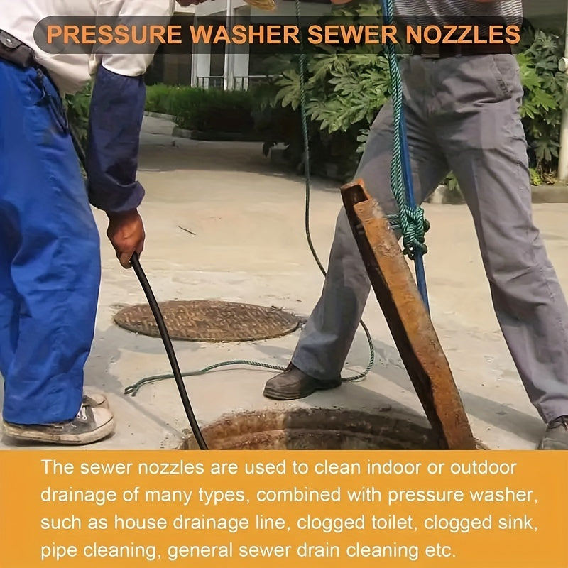 5pc Stainless Steel Sewer Jetter Nozzles with Multiple Jetting Options and Quick Connector