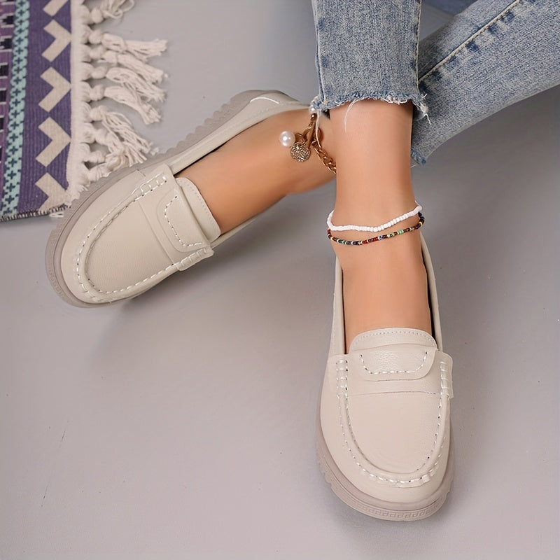 Women'S Black And Beige Slip-On Loafers Non-Slip Flat Shoes Fashionable