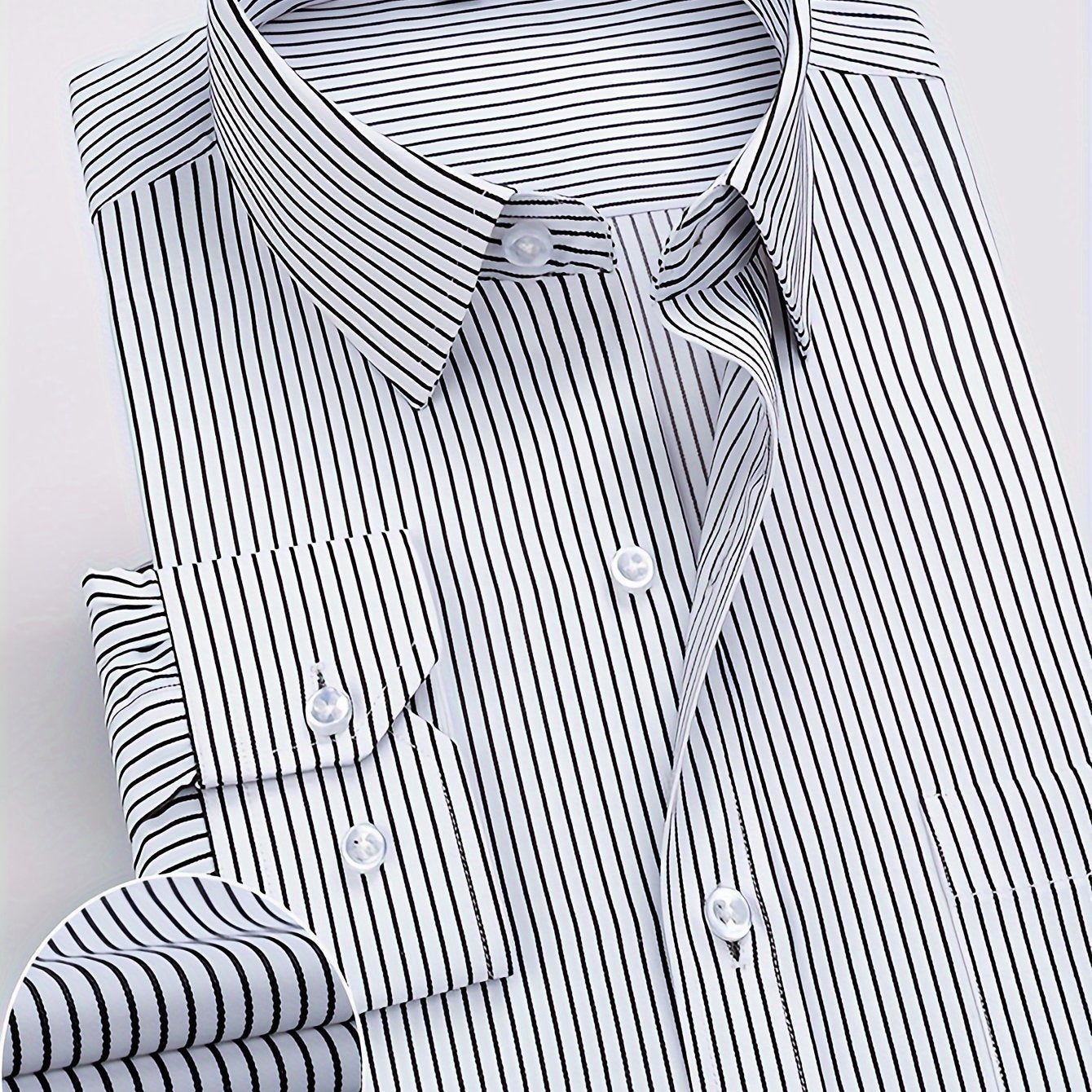 Men's Business Casual Long Sleeve Striped Shirt with Buttons and Lapel Collar