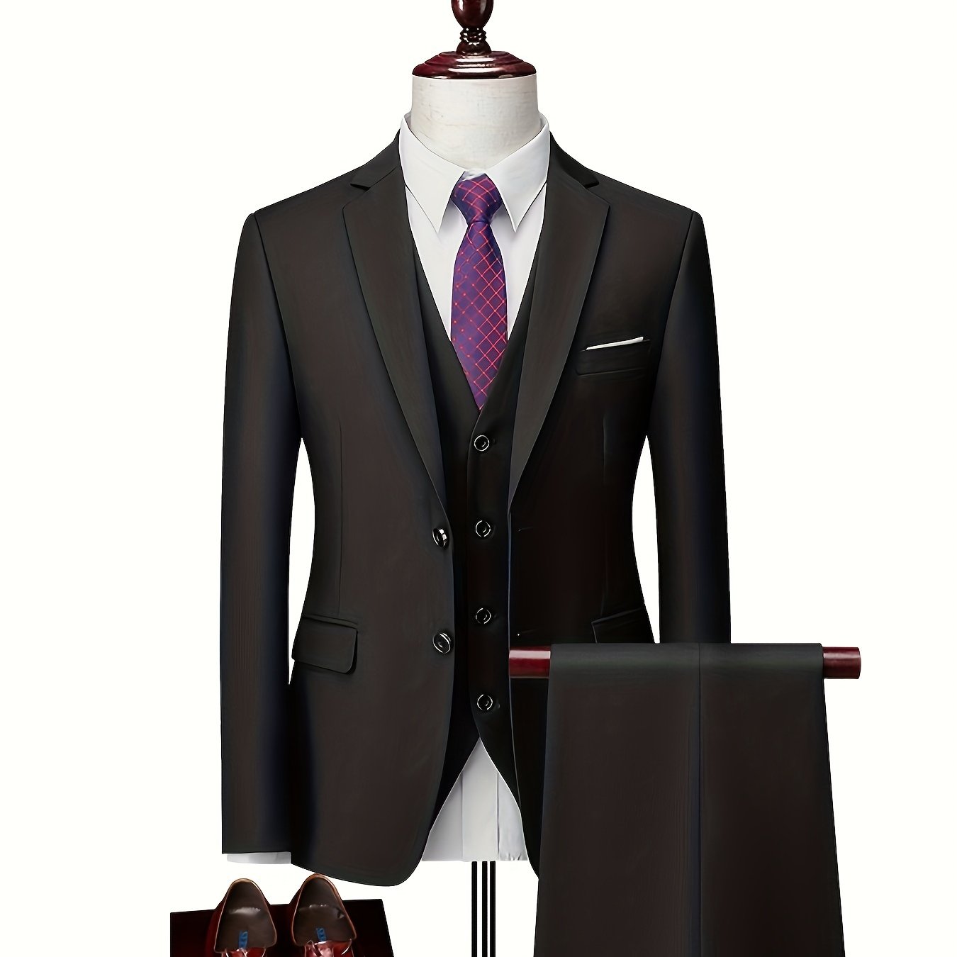 Мужской деловой костюм с узким кроем, 3 предмета, полиэстер, вискоза, однотонная эластичная ткань