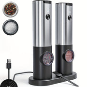 Set of 2 Stainless Steel Electric Salt and Pepper Grinders with Rechargeable Base