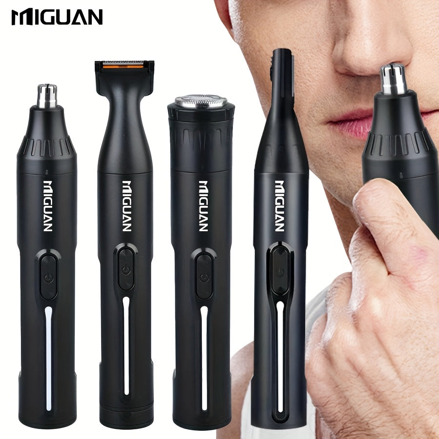 4-in-1 Professional Grooming Kit USB Rechargeable Nose Ear Trimmer Beard Razor Black 500mAh