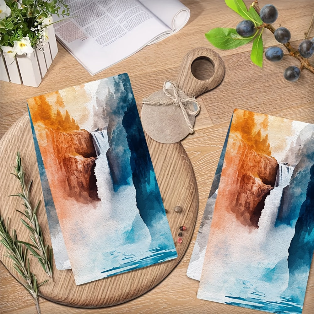 Set of 2 Ultra Soft Kitchen Towels Yellowstone Lower Falls Vibrant Design