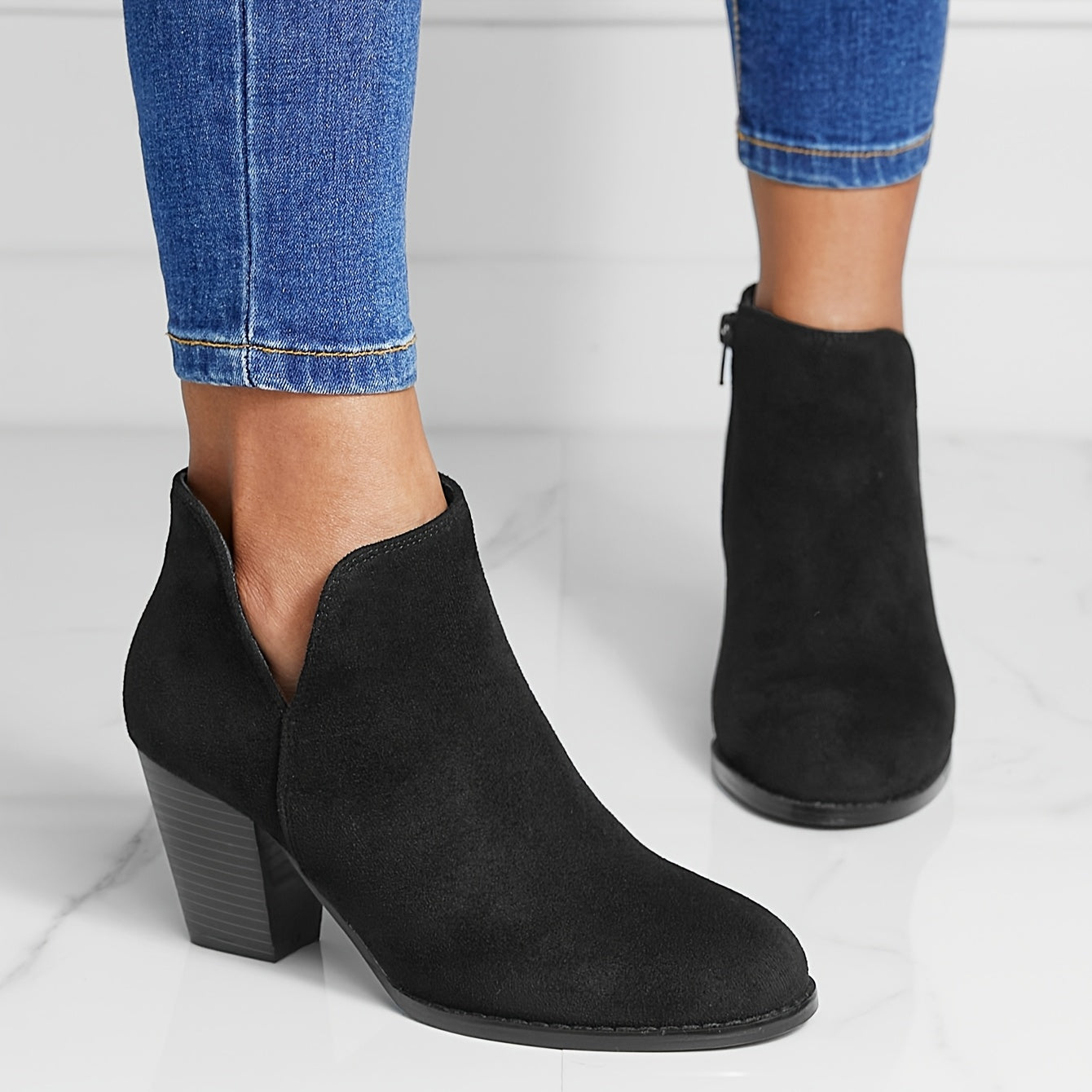 Women's Retro Block Heel Ankle Boots Brown Zipper Casual All-Season