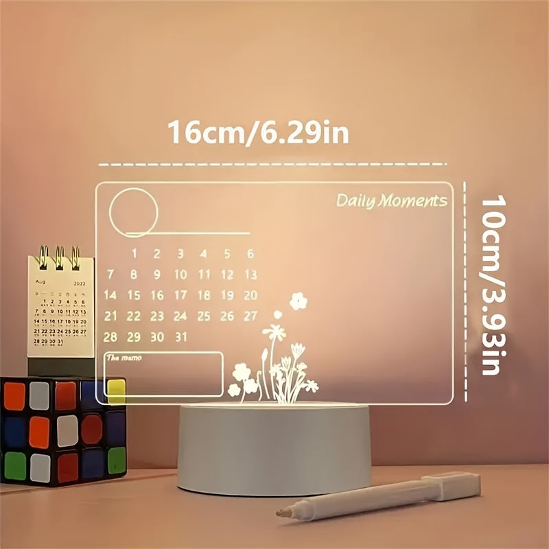 3D Handwritten Night Light with Calendar and Acrylic Message Board LED Table Lamp for Desk or Gift