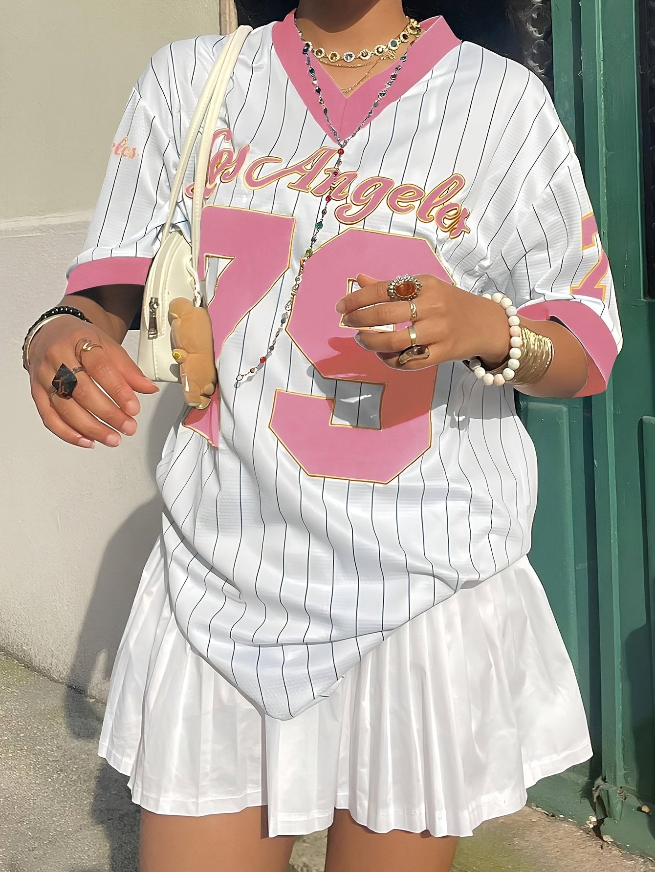 Plus Size Women's V-Neck T-Shirt Color Block Casual Top Summer Polyester Spandex