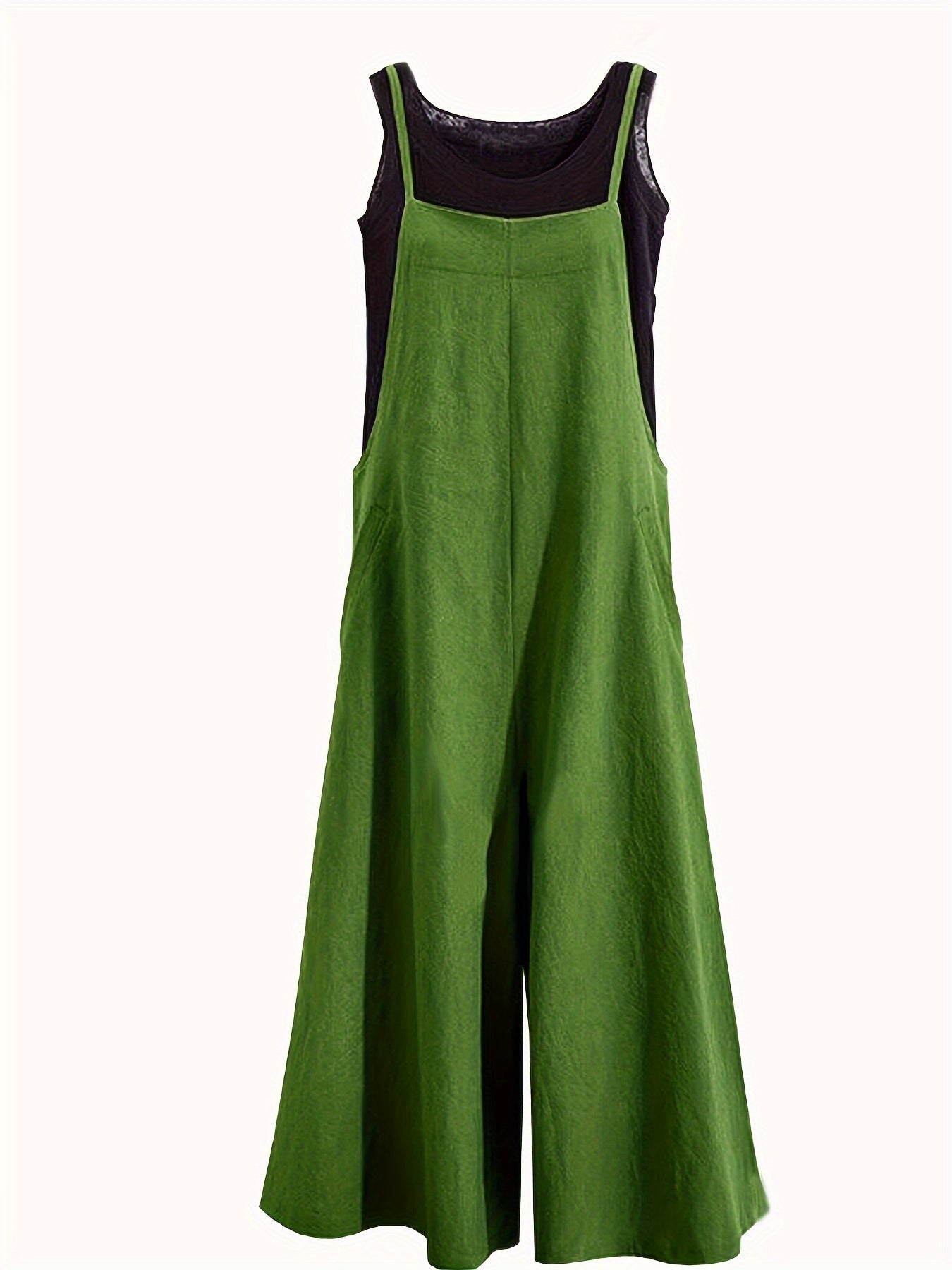 Women's Wide-Leg Jumpsuit with Pockets Solid Polyester Elegant Machine Washable