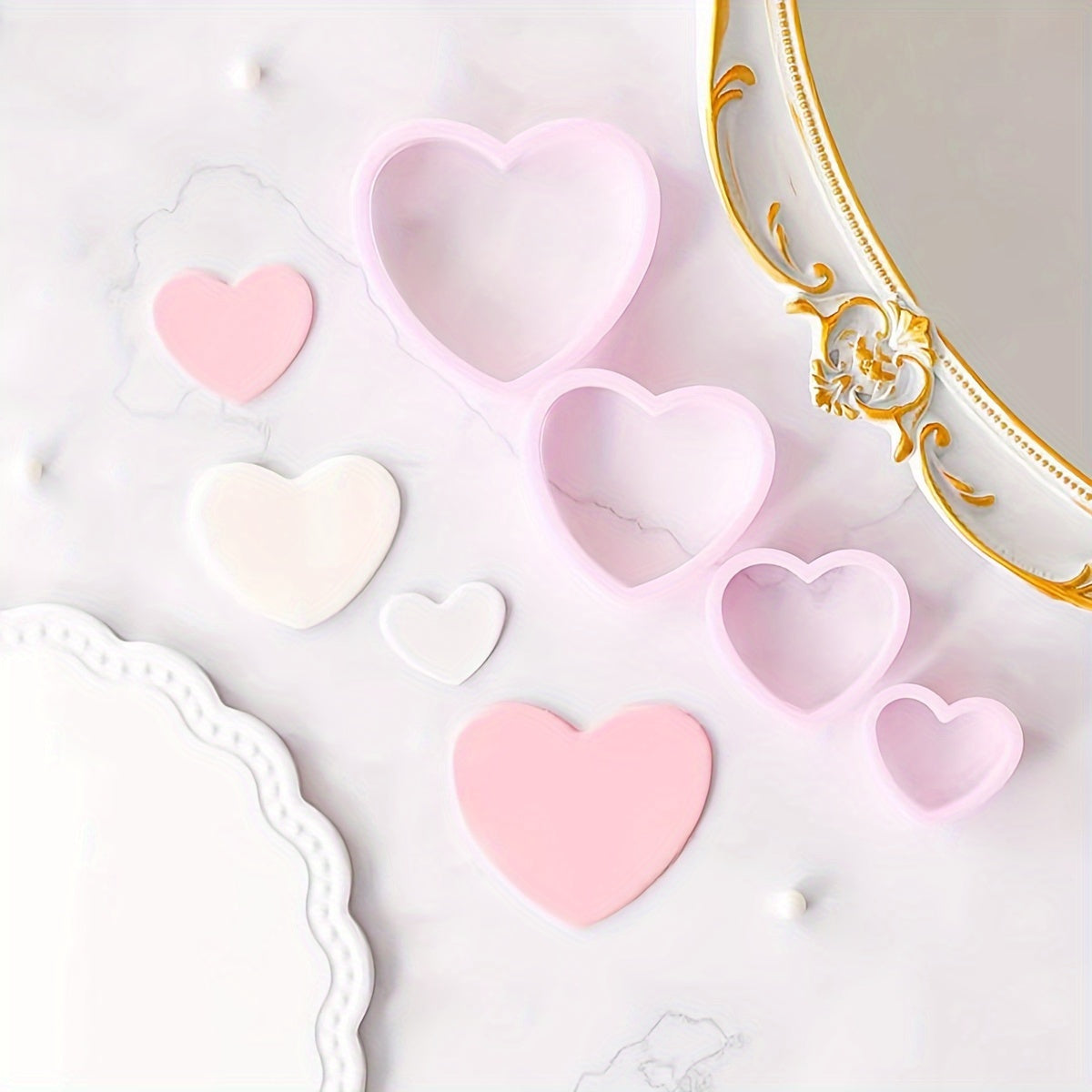 Pink Heart Shaped Cookie Cutters Set Plastic Love Pastry Cutter Biscuit Molds Baking Tools