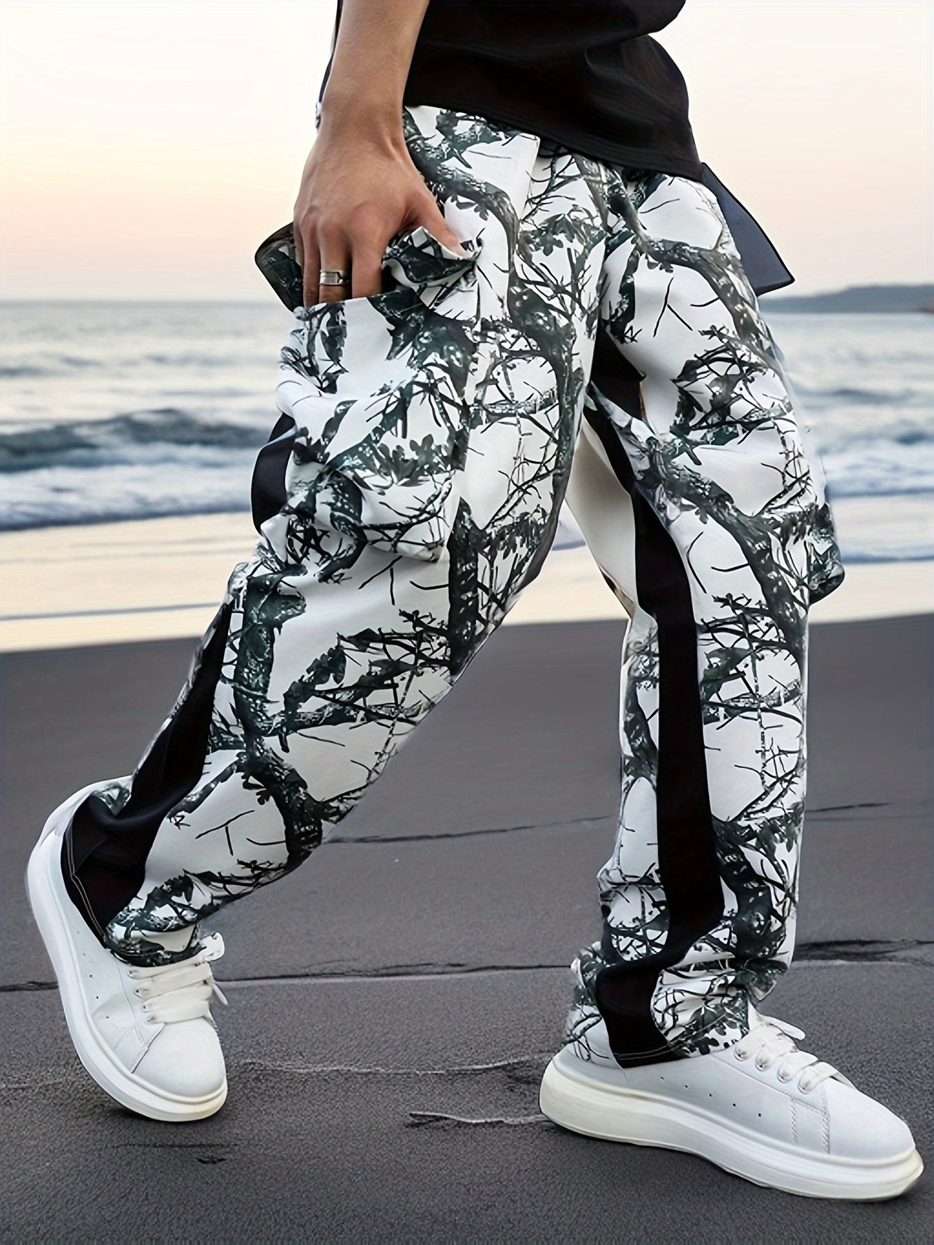 Plus Size Men's Camo Cargo Pants All Over Print Non-Stretch Polyester Casual Workwear Leisure