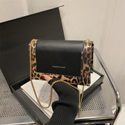 Leopard Print Crossbody Bag for Women Faux Leather with Chain Strap Large Capacity