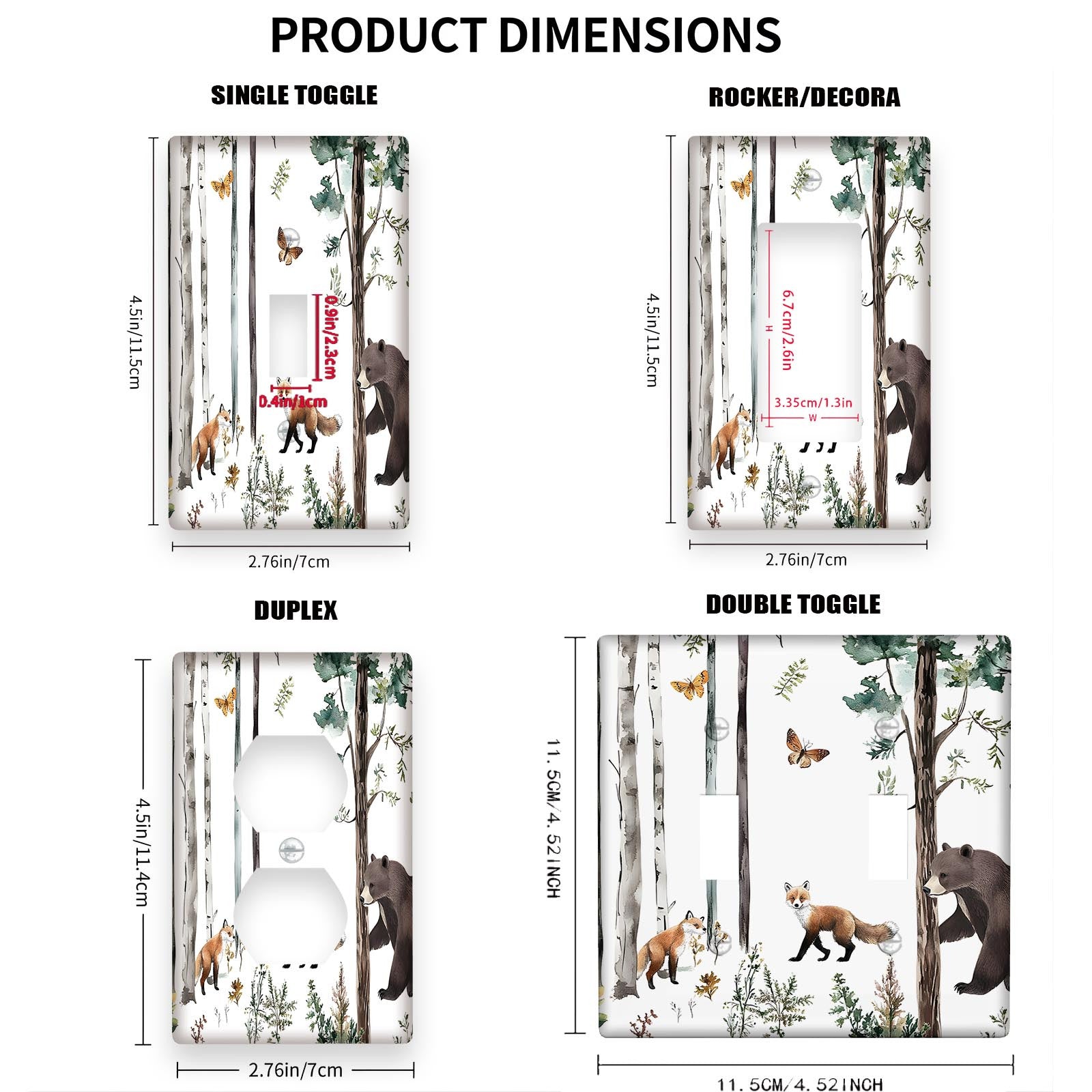 Forest Wildlife Switch Cover with Bear, Moose, Deer, Fox Designs for Home Decor